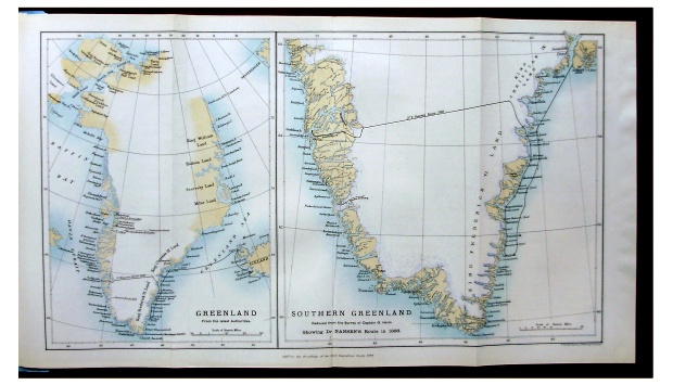 1889 Nansen   FIRST CROSSING OF GREENLAND   Pre Dates Book   COLOR MAP 