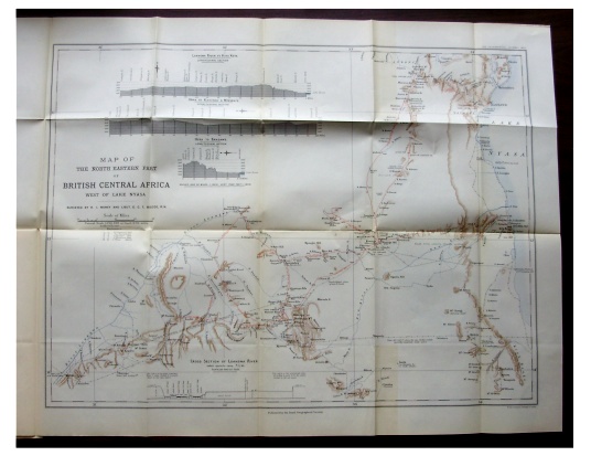 1897 Moloney British Central Africa Lake Nyasa Tribes Color Route Map 