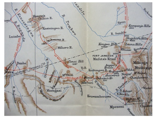 1897 Moloney British Central Africa Lake Nyasa Tribes Color Route Map 