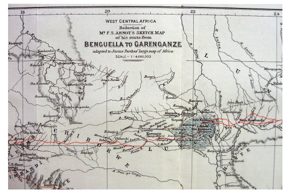 1889 Arnot   CENTRAL AFRICA   Natal   ZAMBESI   Congo   COLOR ROUTE 