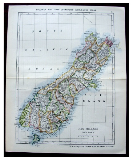 1894 Original Colour Map NEW ZEALAND Prospectus JOHNSTON S